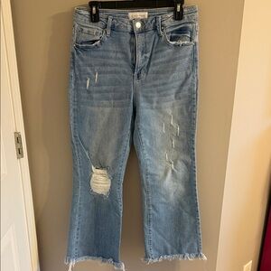 Casual Light Blue Distressed Flare Jeans